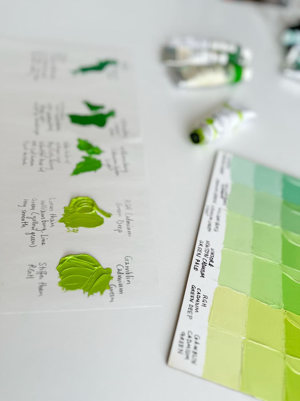 A closeup of two lime greens among our featured colors.