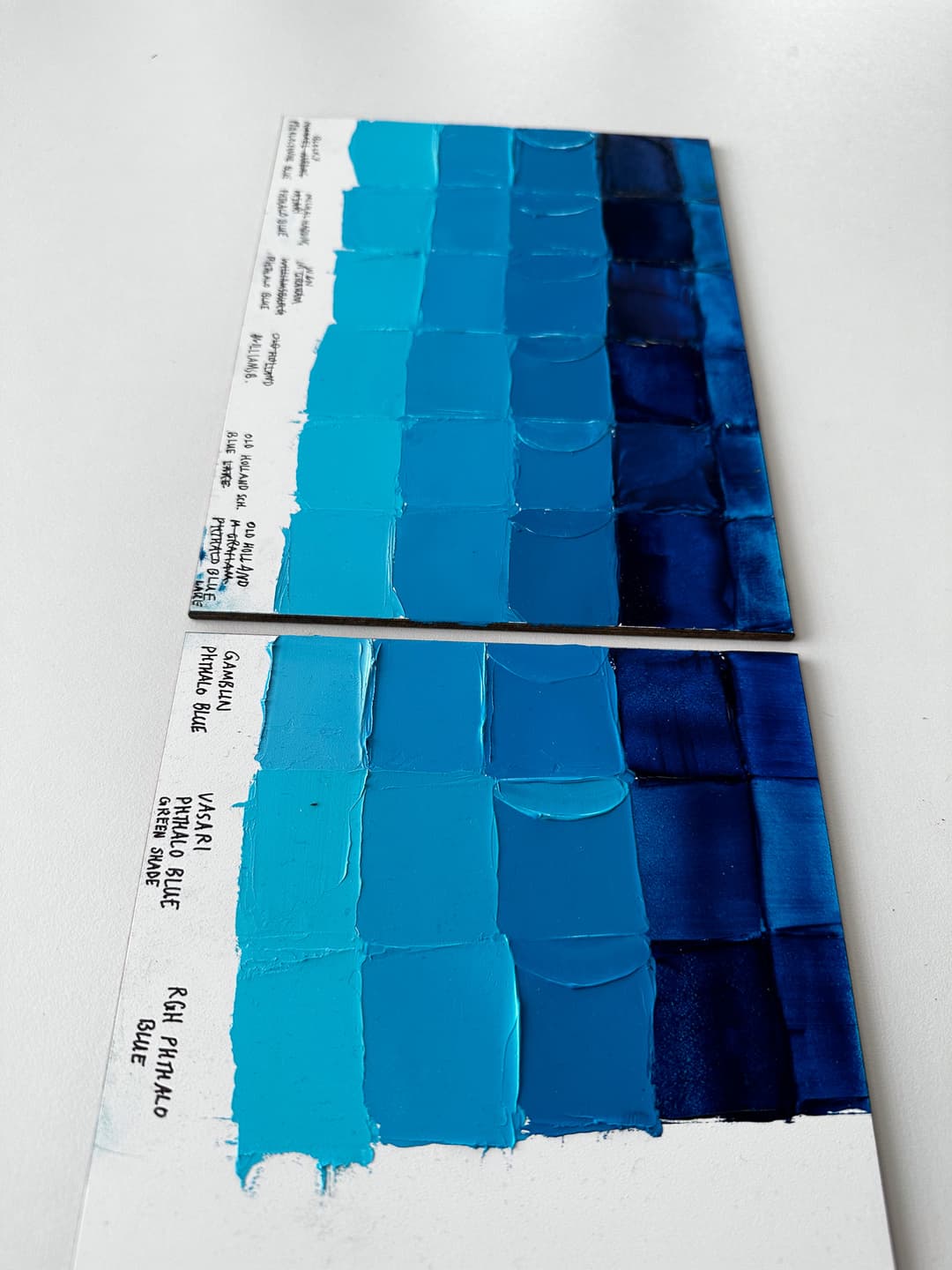 Phthalo Blues from a variety of premium and mid-tier brands