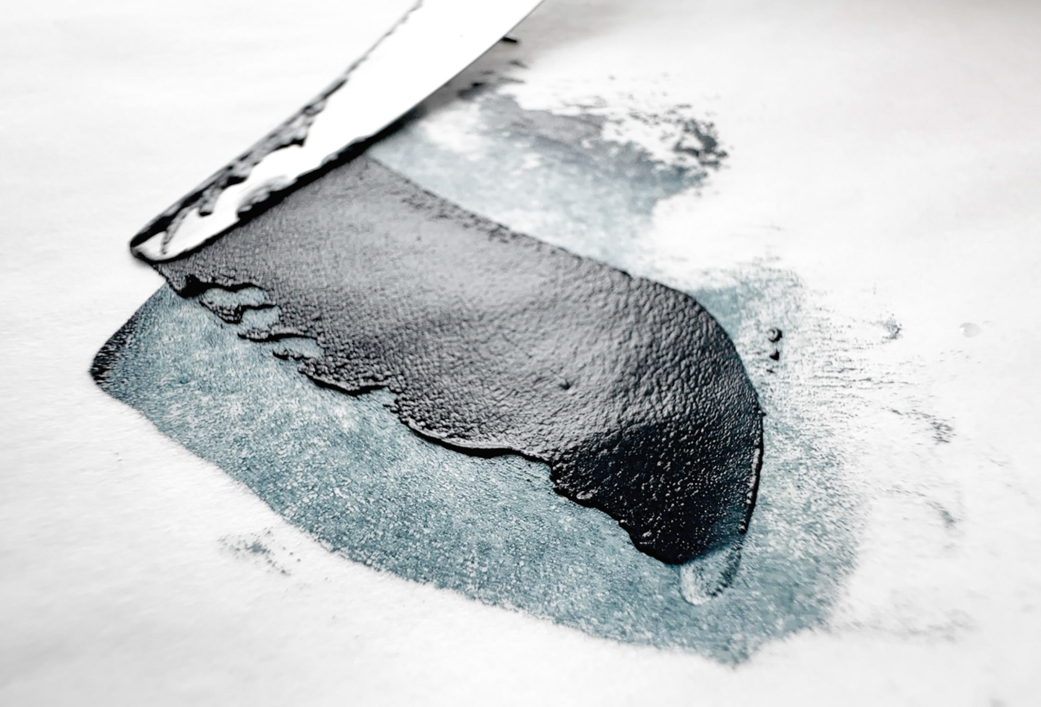 Blue Ochre (Vivianite) oil paint pulled by a palette knife