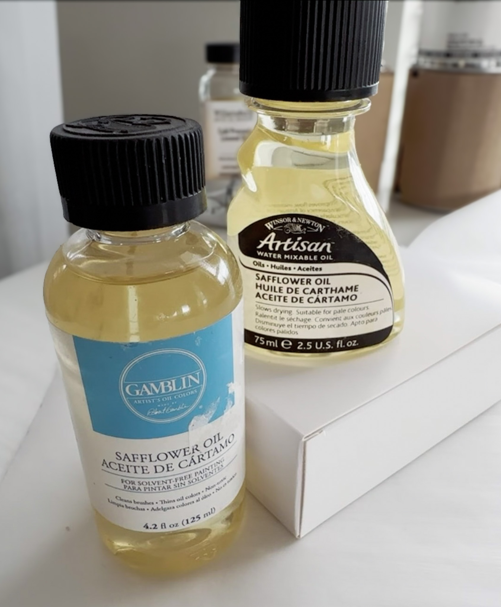 Two bottles of Artist Grade Safflower Oil