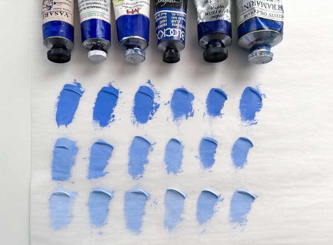 The same paints that were explored in the panel are shown with three levels of tints. The tints started 1:1 with white. Each level contains more white. The tinting strength differences were small.