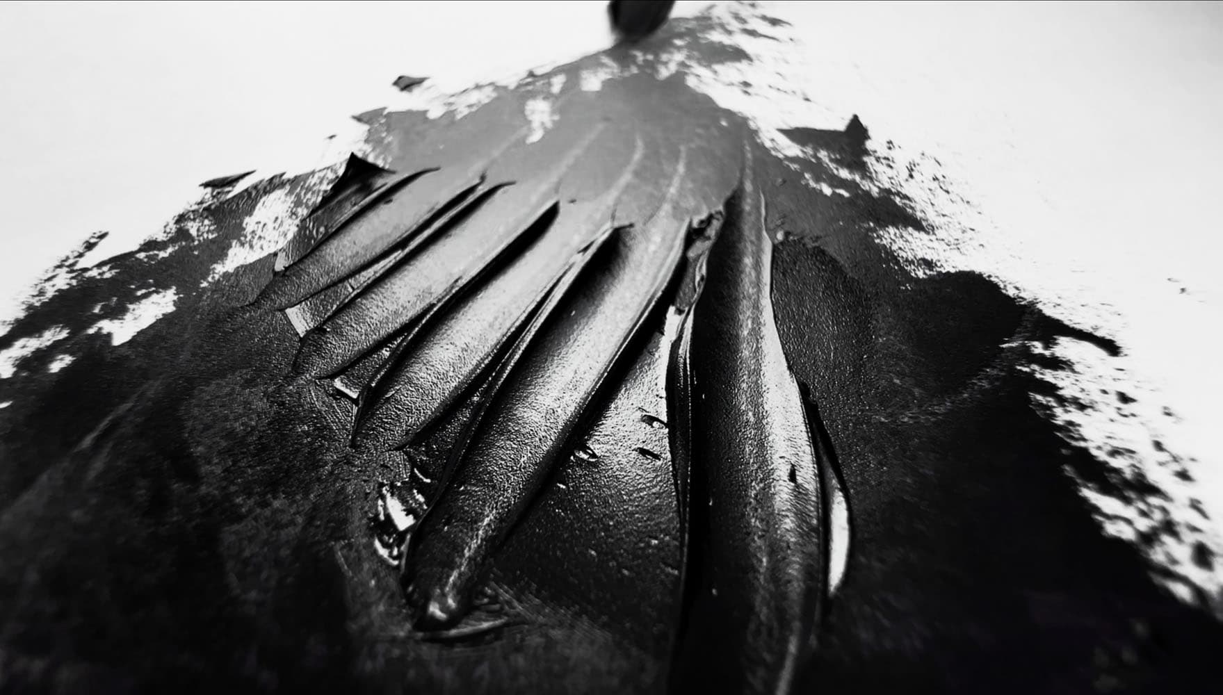 Heavy impasto ridges made with Old Holland Ivory Black Oil Paint