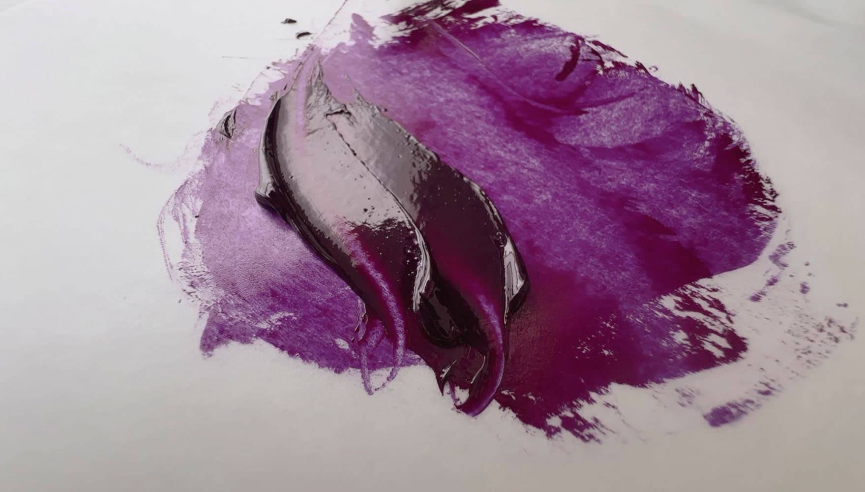 Impasto palette knife strokes through bright purple oil paint